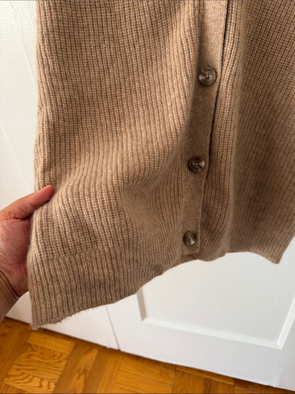 Womens Beige Cashmere Button-Front V-Neck Cardigan Sweater - Picture 7 of 9